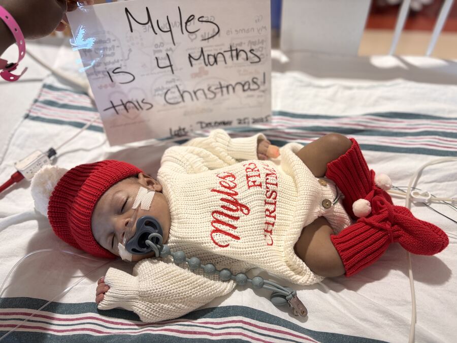 Myles dressed for his first Christmas, 4 months old.